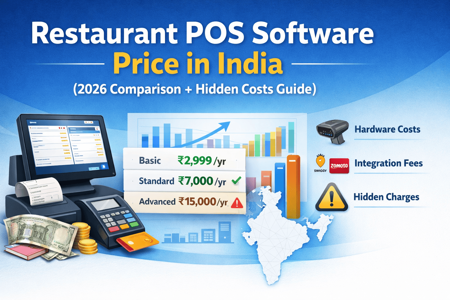 Restaurant POS software price comparison chart in India for restaurants and cloud kitchens