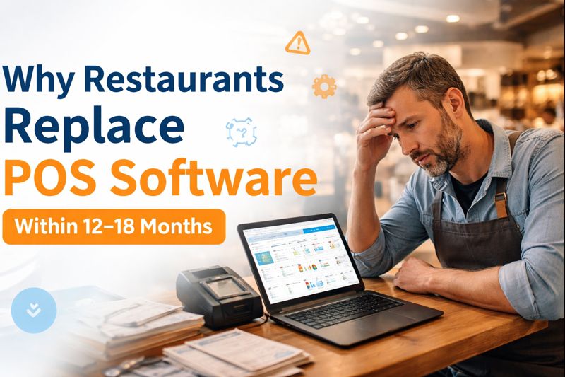 Restaurant owner reviewing POS software reports during peak hours